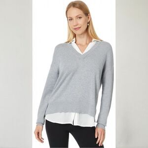Elliott Lauren Women's Modal Knits-Double Layer V-Neck Sweater with Shirt